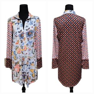 Isle By Melis Kozan Small Floral/Geometric Boho Stretchy Collared Shirt …